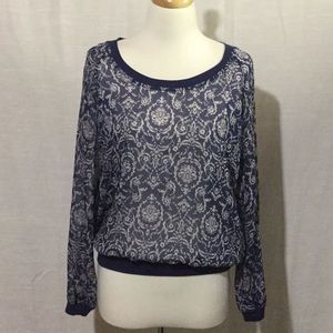 Mason + Mackenzie Sheer Blouse Navy & White